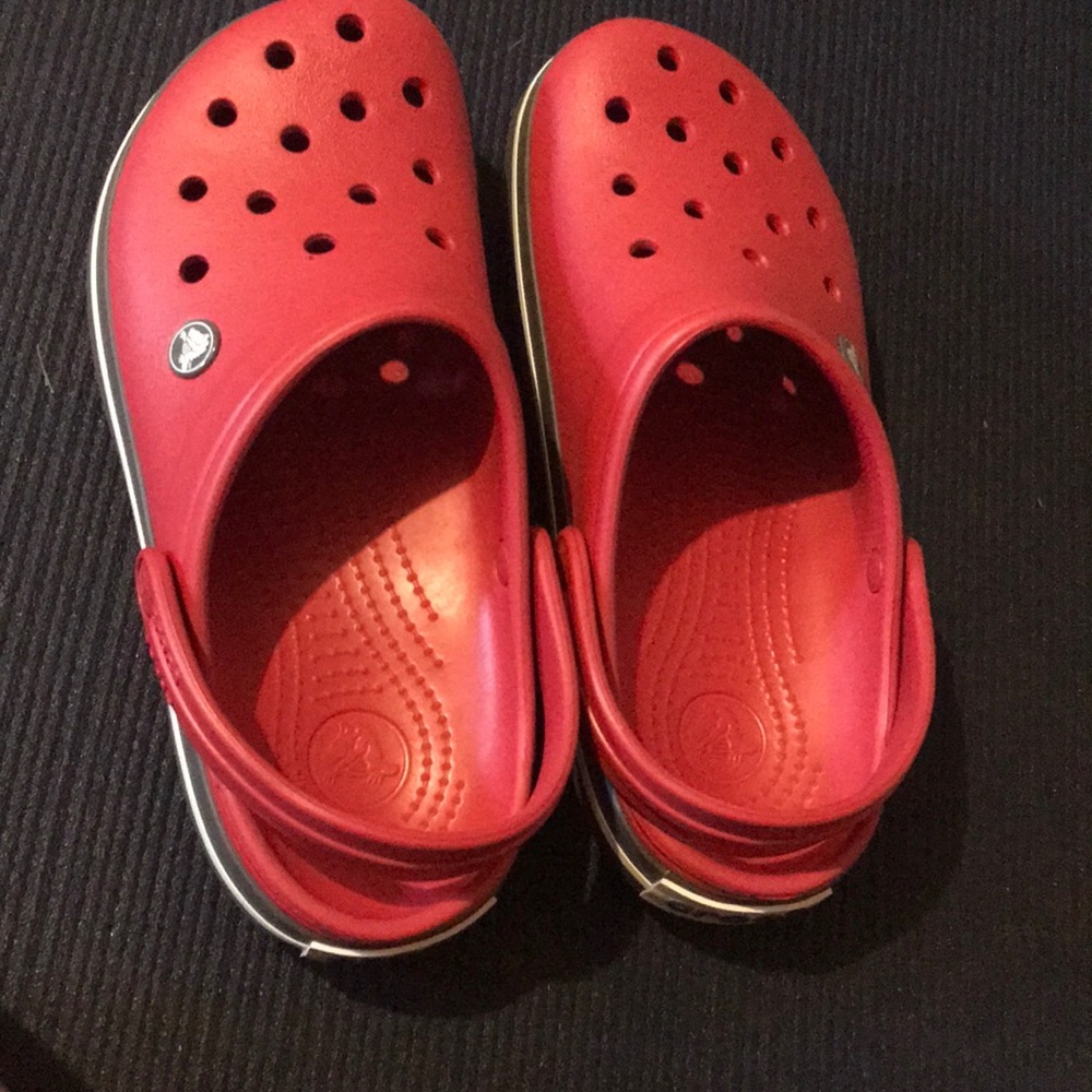 Red and gray crocs croc and clogs